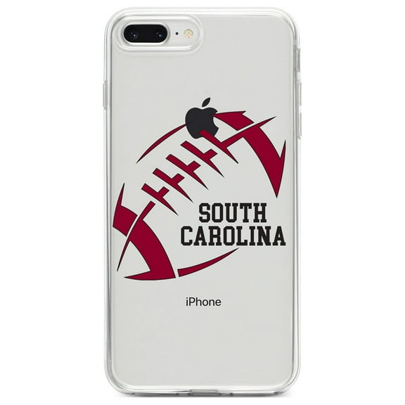 DistinctInk Clear Shockproof Hybrid Case for iPhone 7 PLUS / 8 PLUS (5.5" Screen) - TPU Bumper, Acrylic Back, Tempered Glass Screen Protector - South Carolina Football - Garnet, Black