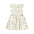 thumbnail image 4 of YEAHDOR Little & Big Girls Floral Printed Dress Cap Sleeve Flared Sundress for Holiday Beach Birthday Party Yellow Flower 7-8, 4 of 7