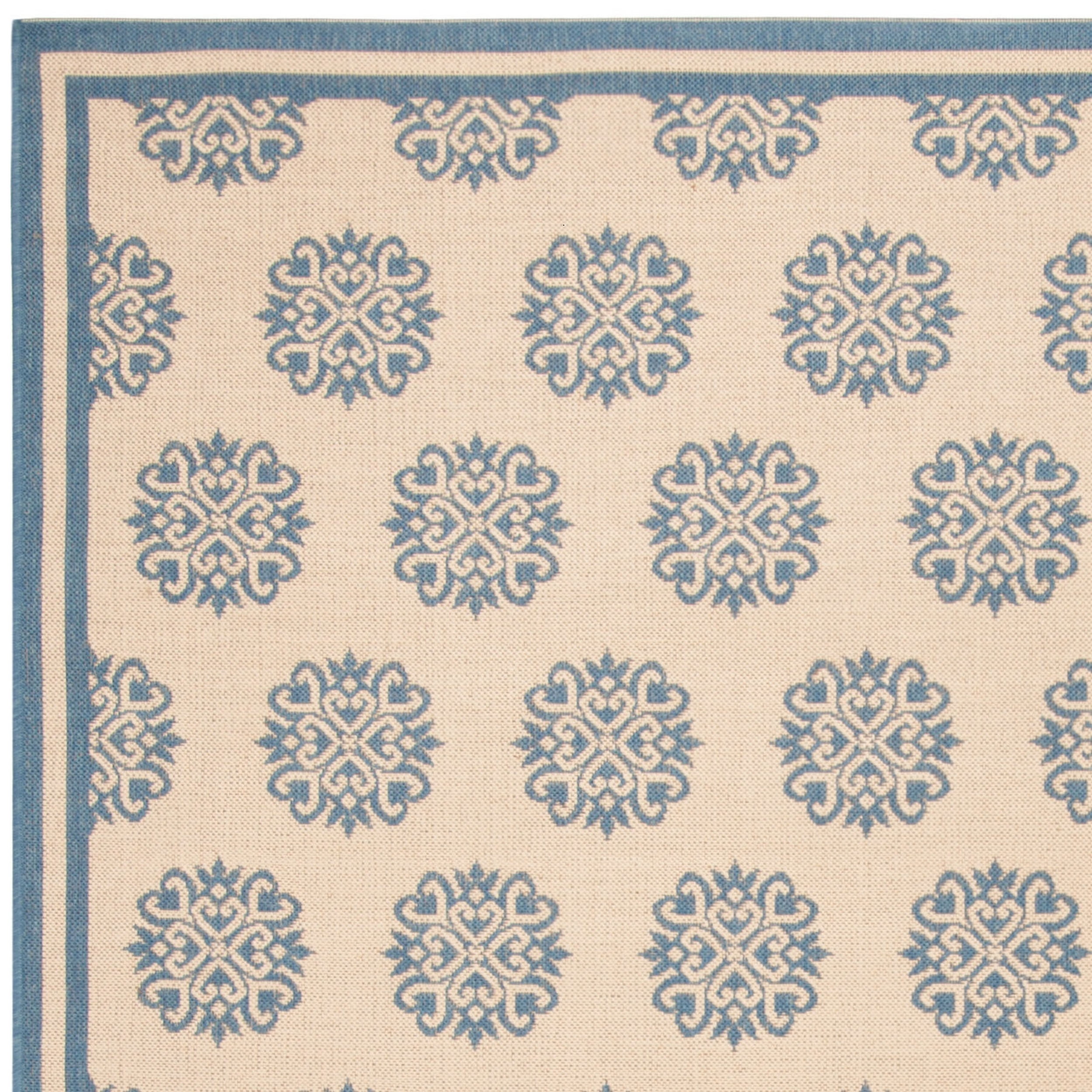 SAFAVIEH Beach House Callahan Geometric Indoor/Outdoor Area Rug Blue/Cream, 7'10" x 10' - Large - Traditional Design, Blue & Creme, Weather Resistant, Non-Shedding & Easy Cleaning, Ideal for Patio, E