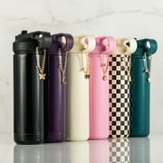 Thyme & Table 26 fl oz Water Bottle with Straw Lid, Pink with Heart Gold Charm