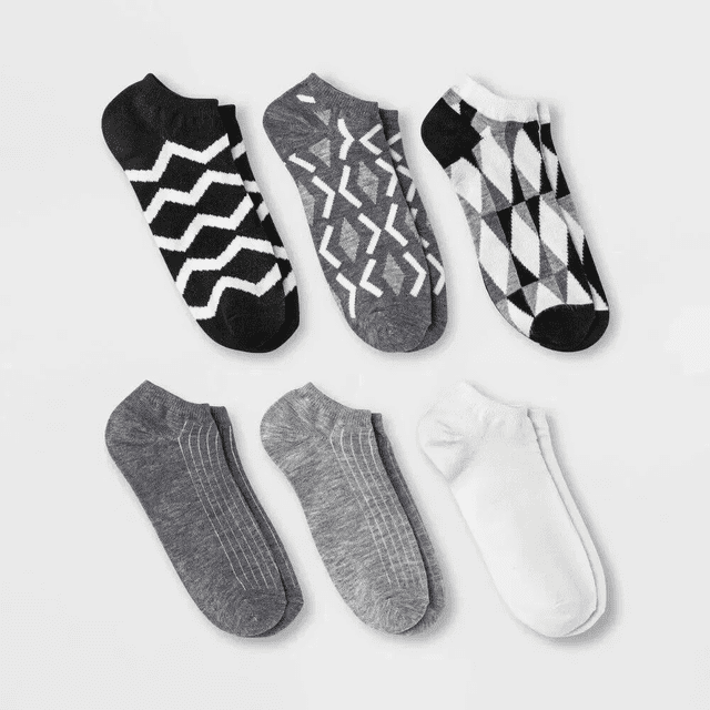 Set 6 Calcetines Corte Bajo Unisex Negros/blancos Escuela