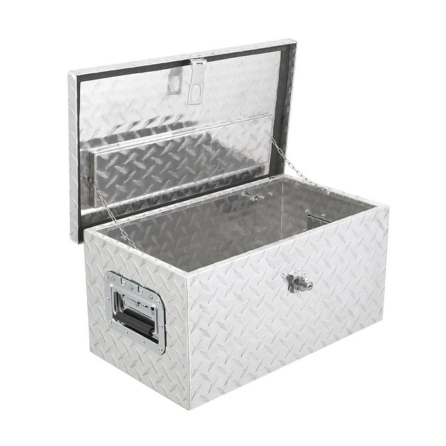 Yiwa 20 Inch Heavy Duty Aluminum Diamond Plate Tool Box - Waterproof Storage Organizer with Lock, Gas Strutted Lid, Wider Handles, Weatherproof Seal, Non-Slip Surface for Trucks, RVs, Trailers