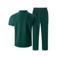 thumbnail image 4 of Ceisia Men's Short Sleeve Button Down Shirt and Pants Set Waffle Knit Casual Two Piece Outfit Green M Gifts for Father, 4 of 8
