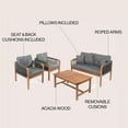 thumbnail image 5 of Tavira 4-Piece Modern Bohemian Acacia Wood Outdoor Patio Set with Cushions and Plain Decorative Pillows, Gray/Teak Brown, 5 of 6