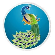 ABPHQTO Colorful Peacock Round Beach Blanket with Tassels Beach Throw Towel Yoga Mat Picnic Blanket