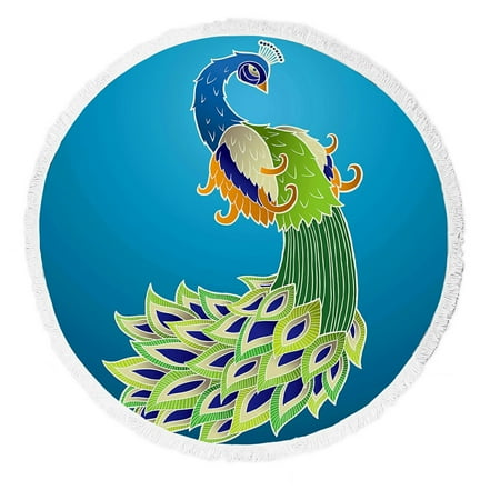 ABPHQTO Colorful Peacock Round Beach Blanket with Tassels Beach Throw Towel Yoga Mat Picnic Blanket