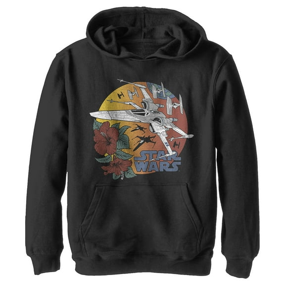 Boy's Star Wars: The Rise of Skywalker Tropical X-Wing  Pull Over Hoodie Black Medium