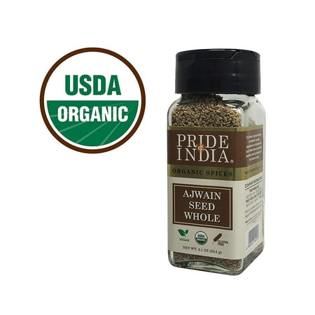 Pride Of India - Organic Ajwain Seed Whole - 2.1 oz (60gm) Small Dual Sifter Jar - Authentic Indian Carom Seeds - Used to Season Food, Pickles etc - Helps in Digestion -Offers Best Value for (Best Plants For Home In India)