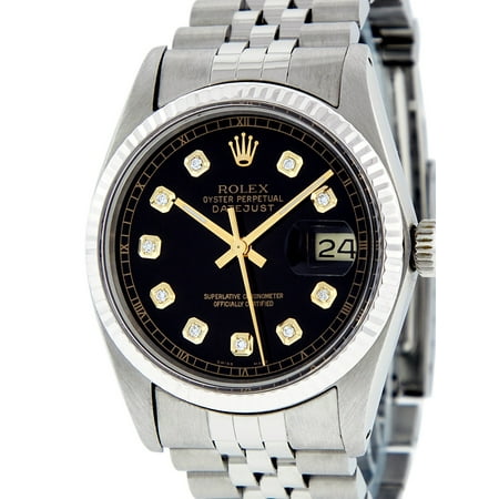 Pre-Owned Rolex Mens Datejust Steel & White Gold Black Diamond Watch 16014 (Best Pre Owned Watches)