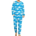 thumbnail image 1 of Pijama de tiburón divertido, conjunto de pijama de 2 piezas con estampado de vida marina de manga larga para hombre, ropa de dormir romántica de gran tamaño con gráficos de otoño, 1 of 5
