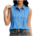 thumbnail image 2 of Womens Sleeveless Button Down Shirts Summer Casual Collared V Neck Blouse Loose Fit Work Tops Work Blouses For Women, 2 of 7