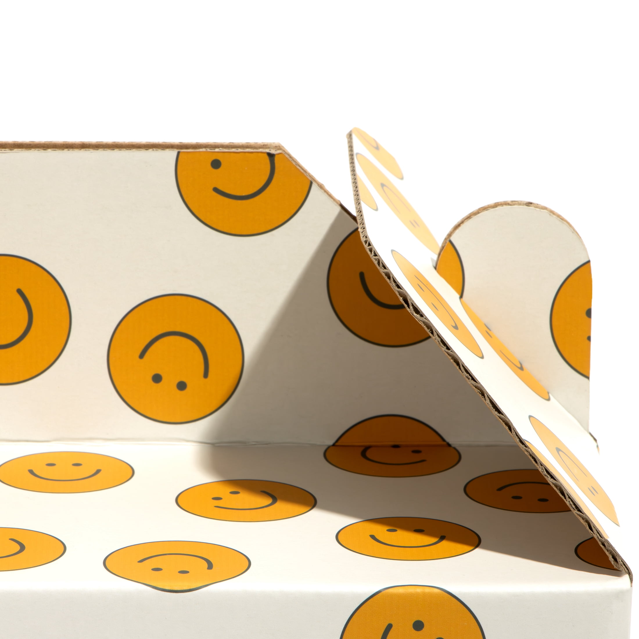 Oodles Ventilated Cardboard Small Animal Carrier with Handle, Yellow Smiley Face Print, 3-pack