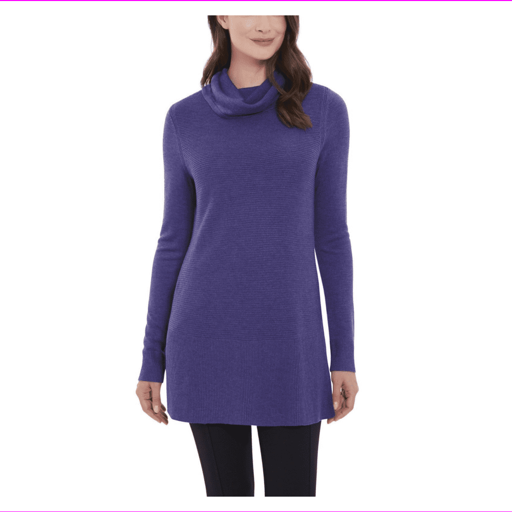 Adrienne Vittadini Women's Cowl Neck Long Sleeve Rib Knit Longer Sweater  XL/Frosted Plum Heather - Walmart.com