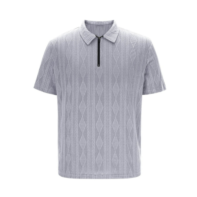 Men's Zipper Polo Shirts Short Sleeve Ribbed Knit Polo T Shirts