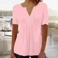 thumbnail image 4 of Pink Women's Short Sleeve T-shirt, Women'S Casual Pleated Round Neck Button Open Short Sleeve Loose T Shirt Shirt Top,Women's Short sleeve T-shirt 3XL, 4 of 5