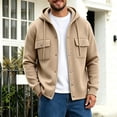 thumbnail image 2 of Generic Men's Hooded Snap Button Sweatshirt Jacket, Long Sleeve Casual Shacket With Flap Chest Pockets, Ribbed Cuffs Hem Drawstring Hood Fleece Outerwear Khaki,XL, 2 of 7
