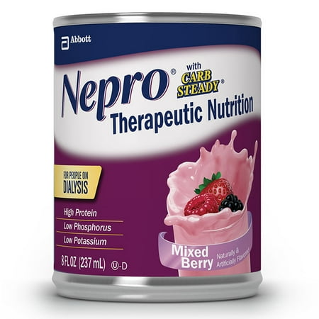 Nepro with Carbsteady Therapeutic Nutrition Drink, for People on Dialysis, Ready-to-Drink Shake, 19 Grams Protein, Mixed Berry, 8 fl oz, 24 Count