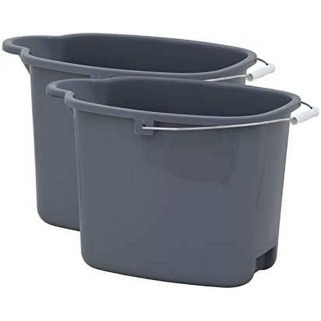 Superio Plastic Mop Bucket, Grey, 16 Liter (2 Pack)