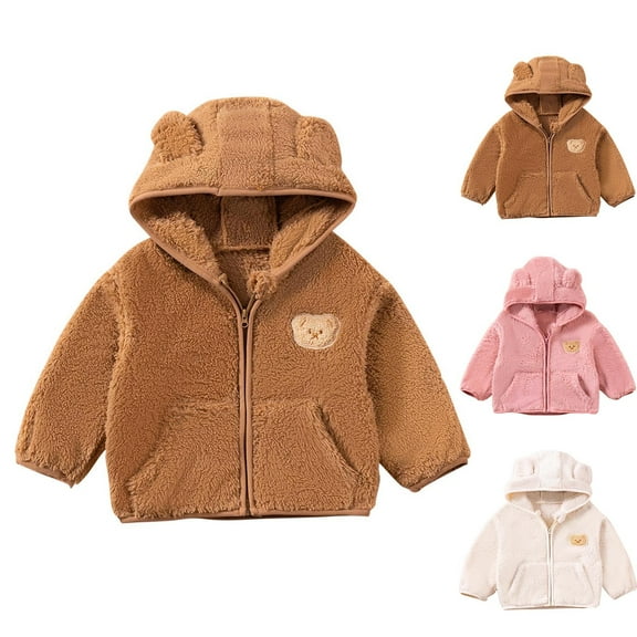 Winter Fleece Padded Jacket for Boys Girls Toddler 6Mouth-6Years Unisex Children Kids Long Sleeve Hooded Full Zipper Warm Jacket Coat Brown 1 Years