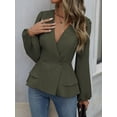 thumbnail image 5 of Women Dressy Long Sleeve Blouses,Wrap Peplum Work Shirts V Neck Business Tops Elegant Fall Outfits Green L, 5 of 9