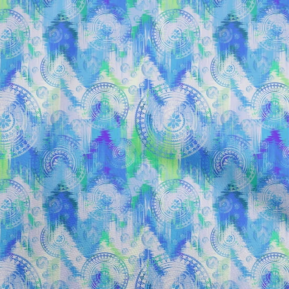 oneOone Rayon Medium Blue Fabric Swirl & Mandala Dress Material Fabric Print Fabric By The Yard 56 Inch Wide