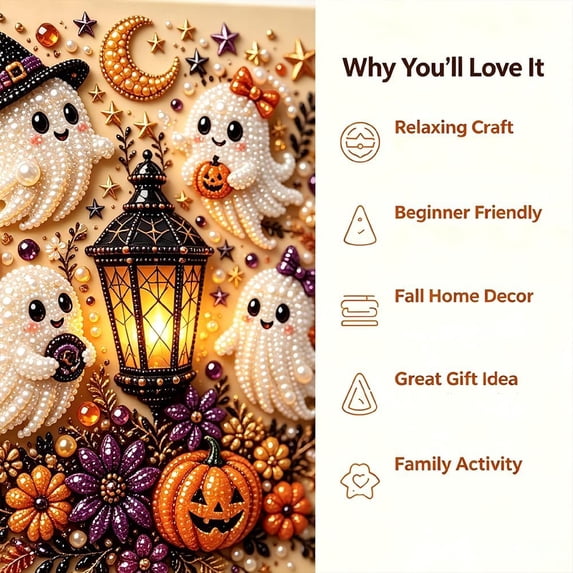 Halloween Diamond Art,Halloween Ghost Pearl Art DIY Kit, Spooky Cute Diamond Painting Crafts for Adults, Fall Home Decor Wall Art Painting Kit