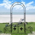 thumbnail image 2 of 86.6"H Metal Garden Arch With Door and Plant Box, Garden Trellis, Outdoor Lawn Climbing Plants, Support Rose Vine Plants, Suitable for Wedding Arch, Party Decoration，Black, 2 of 8