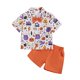 thumbnail image 1 of Conjunto de ropa de Halloween para niños pequeños: pajarita, fantasma, estampado de calabaza, camisa de manga corta con cuello vuelto y pantalones cortos (2 piezas)., 1 of 9
