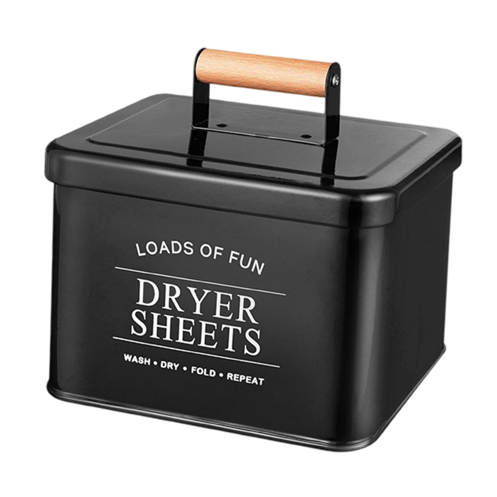 Fiocias Dryer Sheet Container Organizer Wood Handle Metal Storage Bin Modern Laundry Pod Black