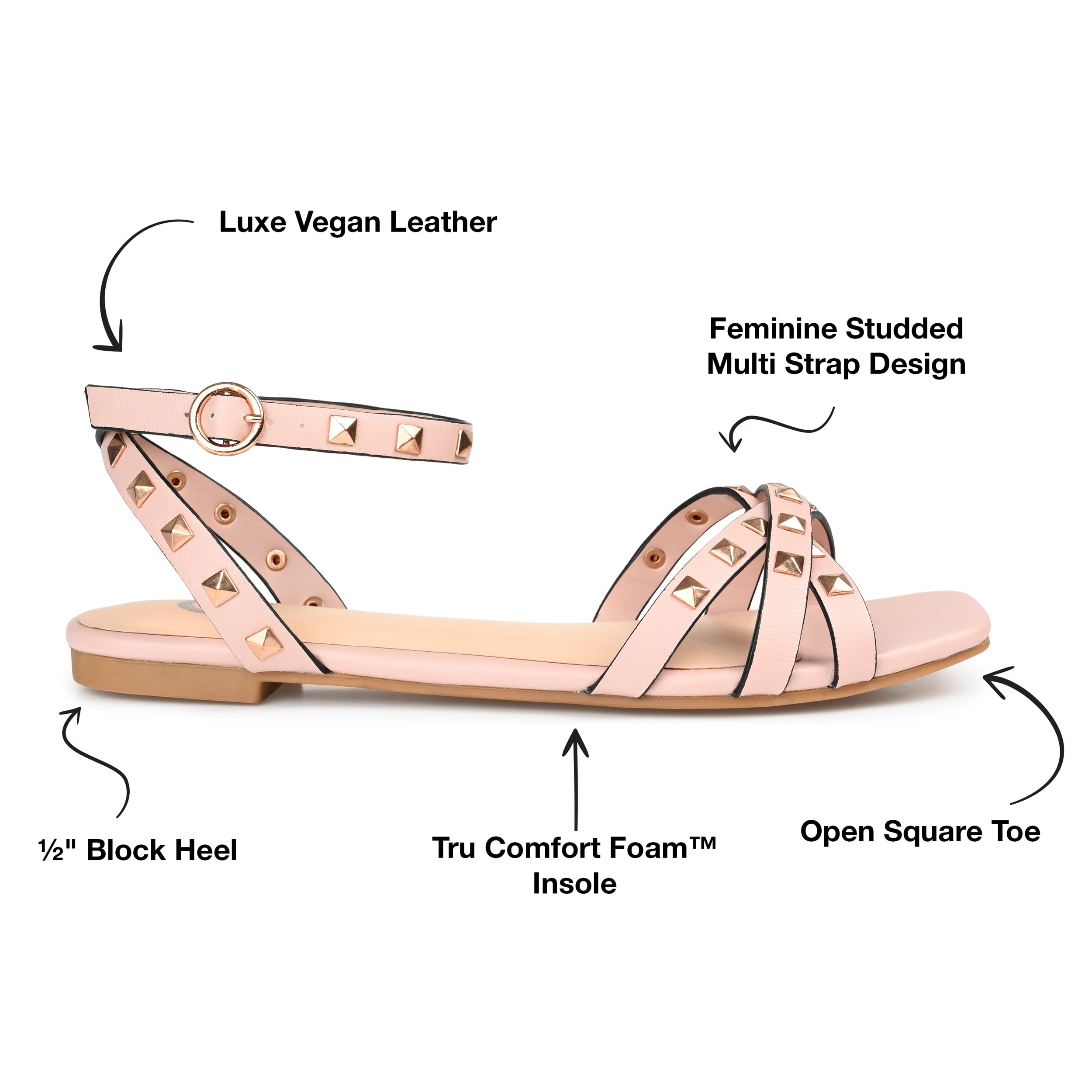 Journee Collection Womens Zendaya Faux Leather Studded Slingback Sandals