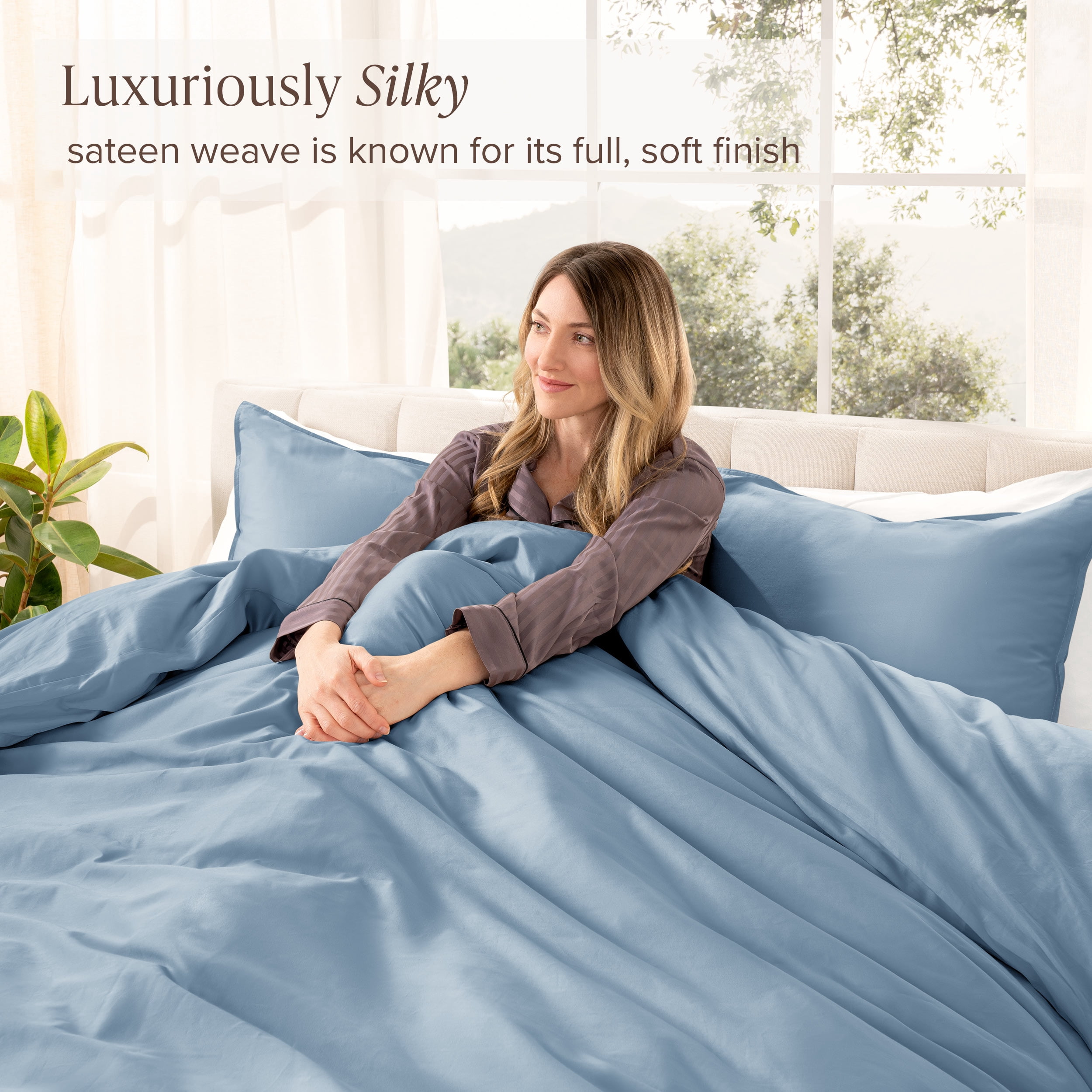 Bare Home Organic Cotton Duvet Cover Set - 400 Thread Count - Sateen Weave - Twin/Twin XL, Dusty Blue, 2-Pieces