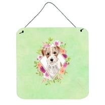 Carolines Treasures CK4358DS66 Jack Russell Terrier Green Flowers Wall or Door Hanging Prints 6x6 multicolor