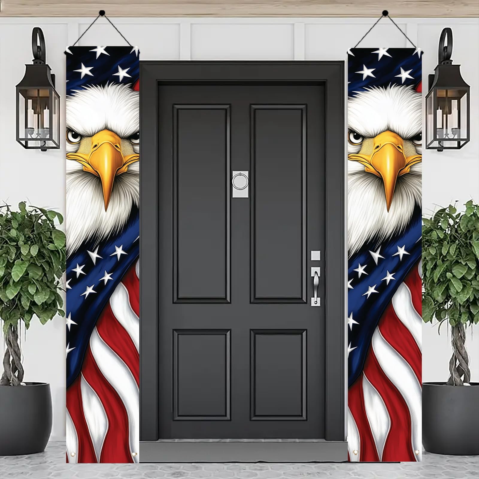 Patriotic Eagle Porch Banners 71x12 Inch American Flag Independence Day Outdoor Decorations Bald Eagle Hanging Porch Signs 4th of July Memorial Day Veterans Day Home Decor