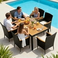 thumbnail image 6 of Lacoo 7 Pieces Patio Dining Sets, Acacia Wood Outdoor Table and Chairs with Curved Armrest and Beige Cushions, Black, 6 of 7