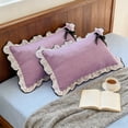 thumbnail image 6 of 2pc Pillow Shams with Ruffles Shabby Chic Pillowcases,Lace Ruffles Bedding Pillow Covers Cotton Pillow Cases,Made From Skines-friendly Brushed Fabric Decorated with Lace Bows for Bedroom Bedding, 6 of 9