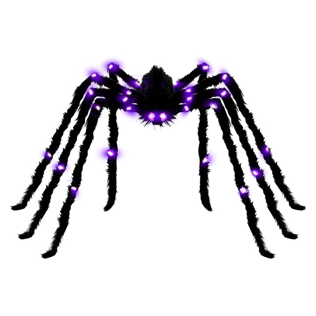 Billuyoard Decoraciones de arañas de Halloween adorno de araña que se arrastra espeluznante con iluminación luminosa 150cm