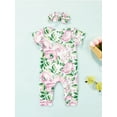 thumbnail image 4 of TSEXIEFOOFU Baby Girls 2Pcs Summer Outfits, Short Sleeve Floral Print Jumpsuit + Headband Set, 4 of 9