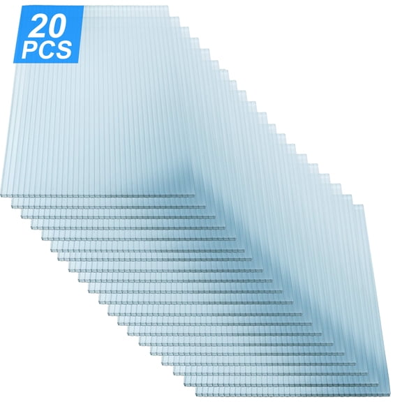 Polycarbonate Greenhouse Panels, 20 Pcs Twin-Wall 0.15'' Waterproof UV Protected, DIY Panels for Outdoor, Greenhouse Use, Transparent