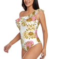 thumbnail image 4 of Balery Sunflowers One Shoulder Swimsuits for Women Ruffle Swimsuits Tummy Control One Shoulder Bathing Suits-Medium, 4 of 8
