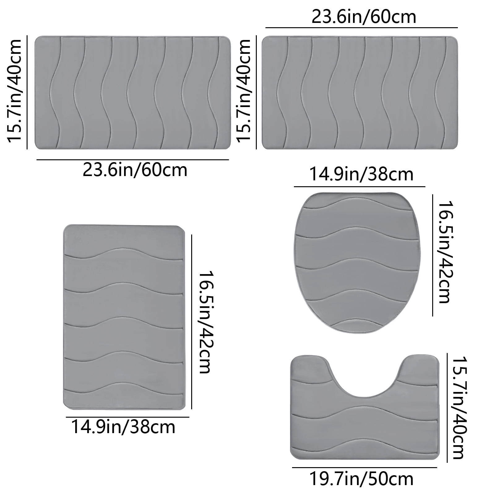 Outoloxit Bathroom Rugs Sets 3 Piece, Foam Bath Mat 5 Set Bathroom Rugs for 5 Pcs Toilet Mats Universal Soft Comfortable Water Absorption Non-Slip Thick Machine Washable Easier to Dry Dark