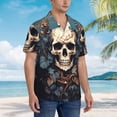 thumbnail image 3 of Fotbe Vintage Leaf Flower Skull Camisa Hawaiana para Hombre Unisex – Camisa Casual de Verano con Botones de Manga Corta de Algodón y Lino,XX-Large, 3 of 7