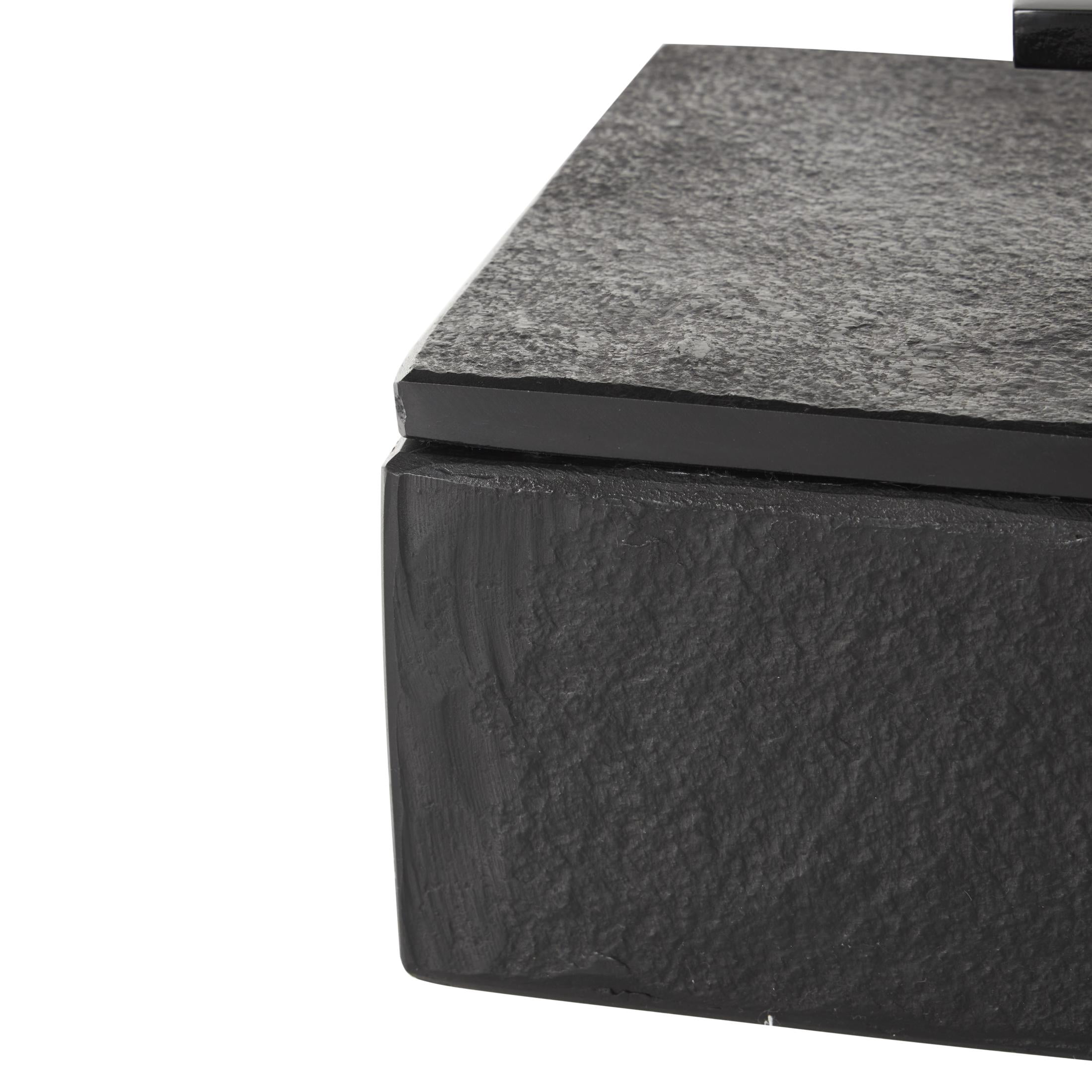 DecMode Black Marble Decorative Box with Black Handles, 3 Count