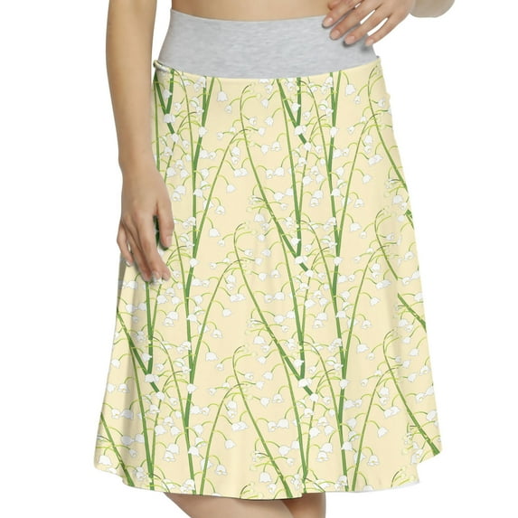 Women's Butter Yellow Lily of The Valley A-line Printed Skirt Casual Wear, 2XL, Cream Fern Green, by Ambesonne