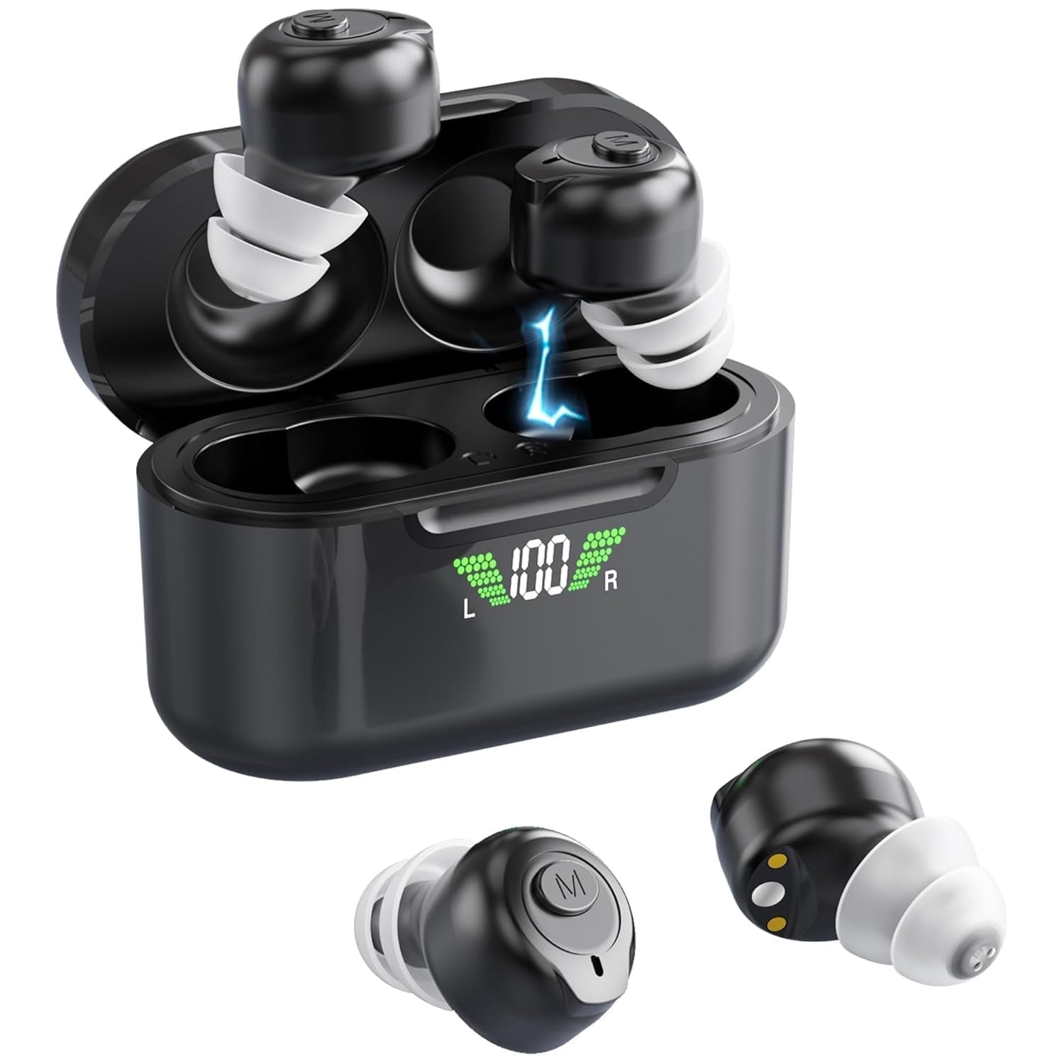 MEDca Rechargeable Personal Sound Hearing Amplifiers Pair, Bluetooth for Adults - Black