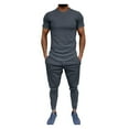 thumbnail image 1 of Ensemble 2 Pcs Haut à Manches Courtes Col Rond+pantalon Long pour Hommes Été Mode, 1 of 9