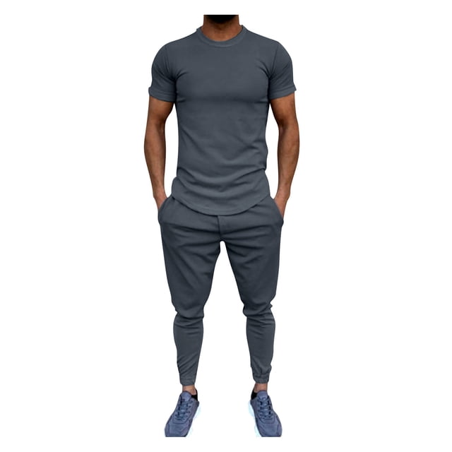 Ensemble 2 Pcs Haut à Manches Courtes Col Rond+pantalon Long pour Hommes Été Mode