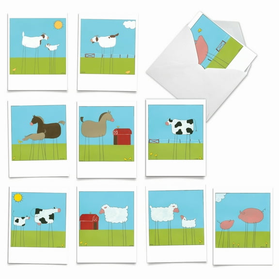 10 Assorted All Occasion Blank Note Cards Pack - Stick Legs