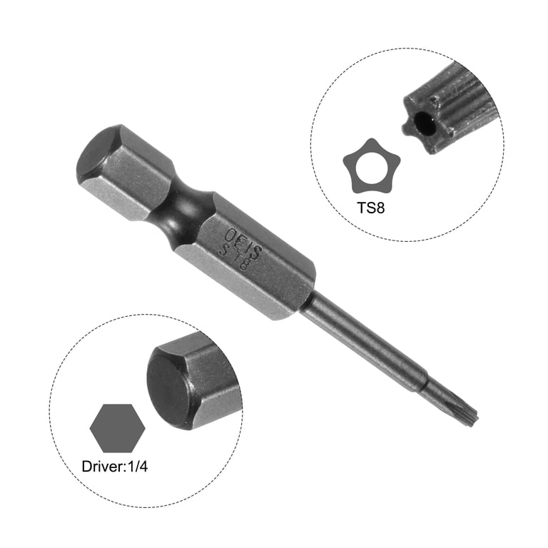 8-Piece Security Torx Bit Set – TS8-TS40, 1-Inch Hardened Steel Bits With Red Magnetic Holder For Tamper-Resistant Screws In Electronics & Auto Repair