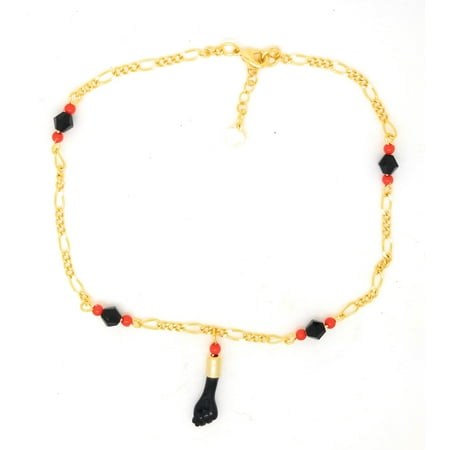 Mia 14kt Gp Black Hand Evil Eye Lucky Charm Anklet 10 Inches Azabache Mal De Ojo Buena Suerte Tobillera Pulsera Para El Pie 10 Pulgadas Walmart Com Walmart Com