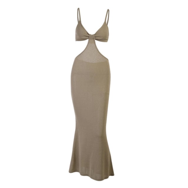 Vestidos largos de punto con tirantes finos y escote halter sin espalda para mujer 2XL